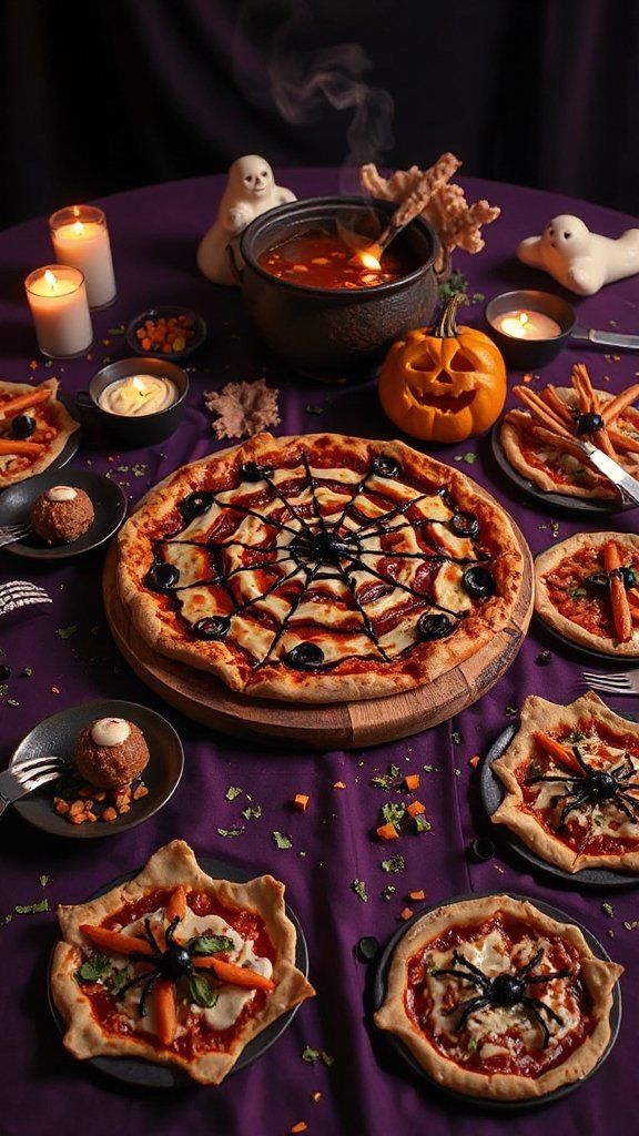 spooky halloween spider web pizza
