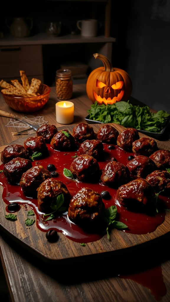 spooky meatballs with sauce