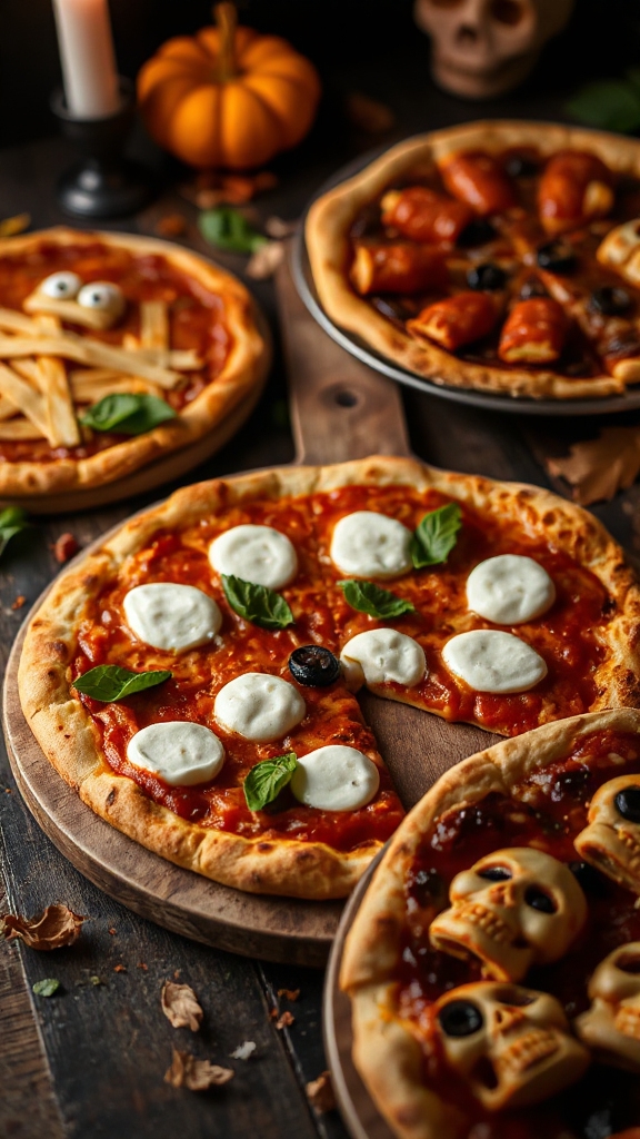 spooky mini margherita pizzas