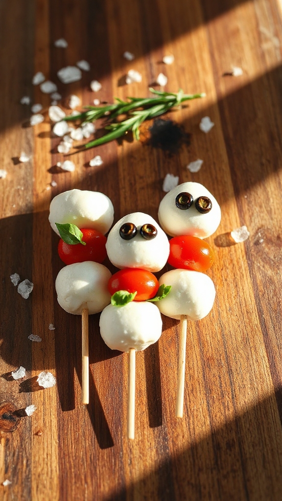 spooky mozzarella appetizer skewers