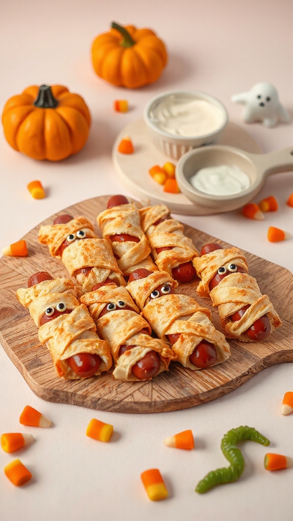 spooky mummy hot dogs