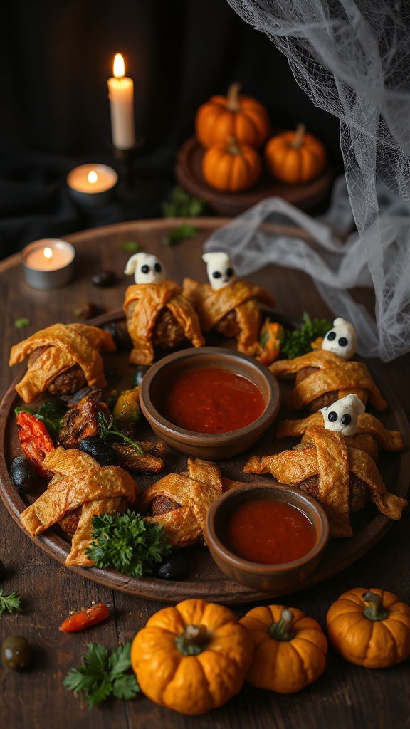 spooky mummy meatball appetizer