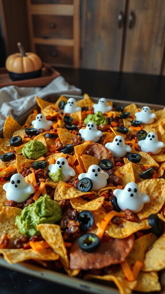 spooky nachos with eyeball toppings
