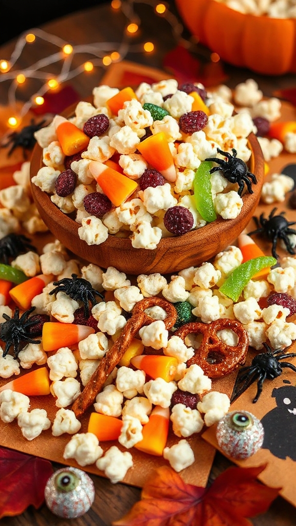 spooky popcorn snack mix