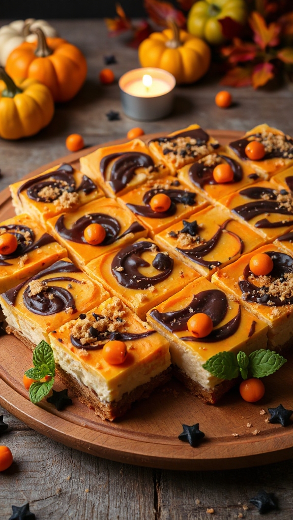 spooky pumpkin cheesecake bars