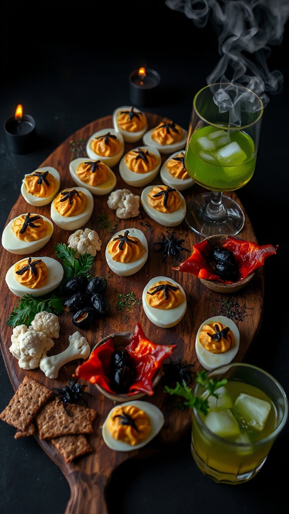 spooky pumpkin deviled eggs