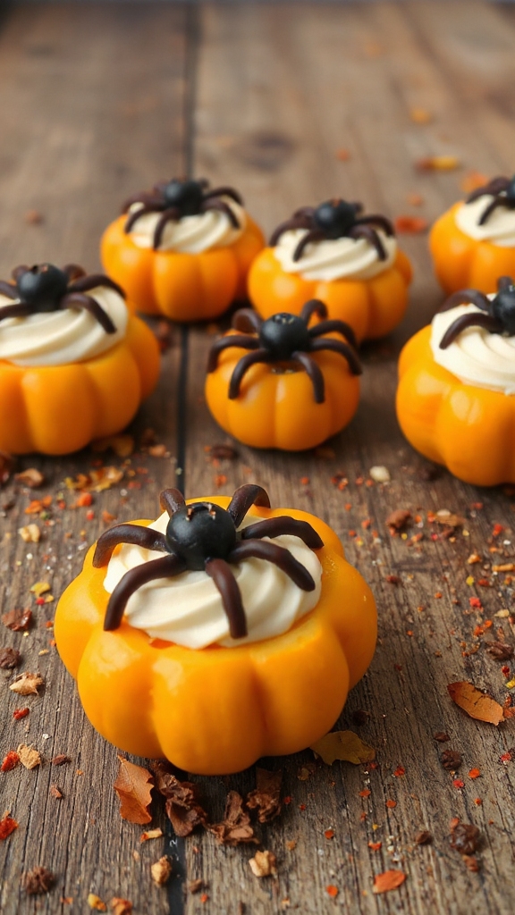 spooky pumpkin spider cups