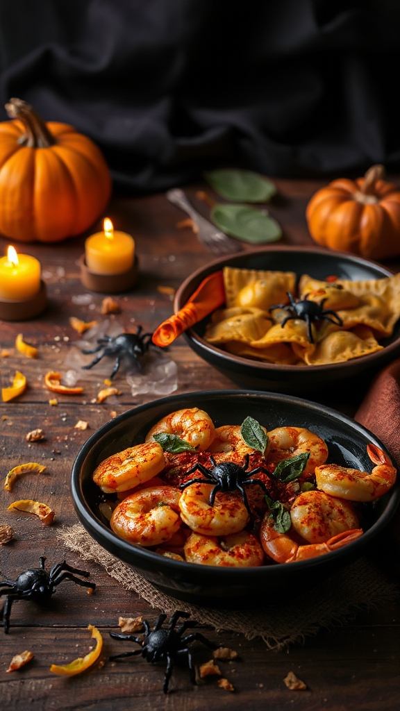 spooky shrimp pumpkin ravioli