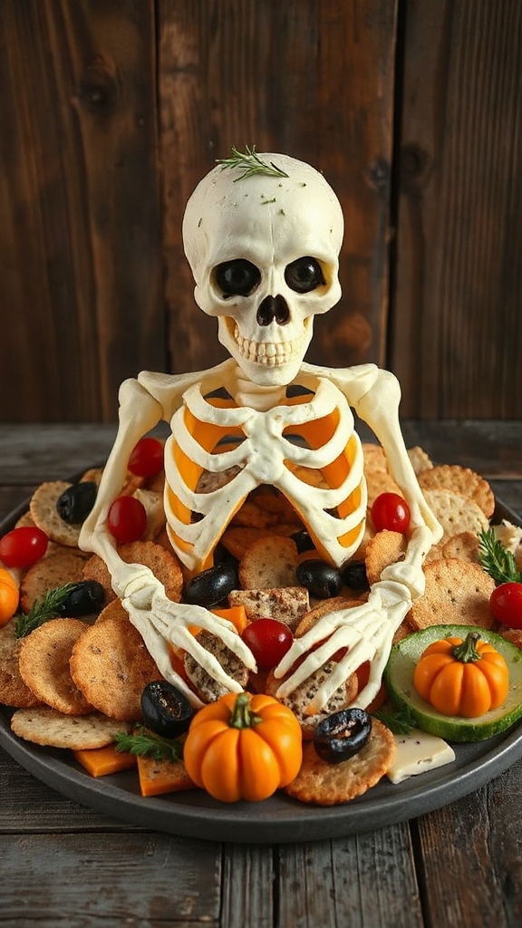 spooky skeleton cheese platter