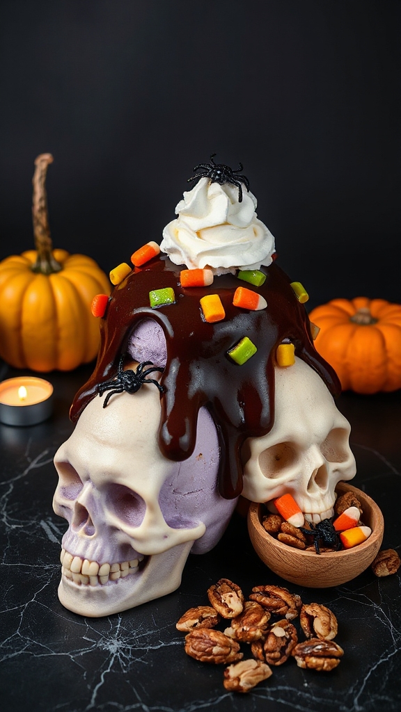 spooky skull ice cream sundaes