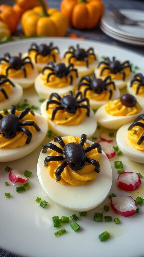 spooky spider themed deviled eggs