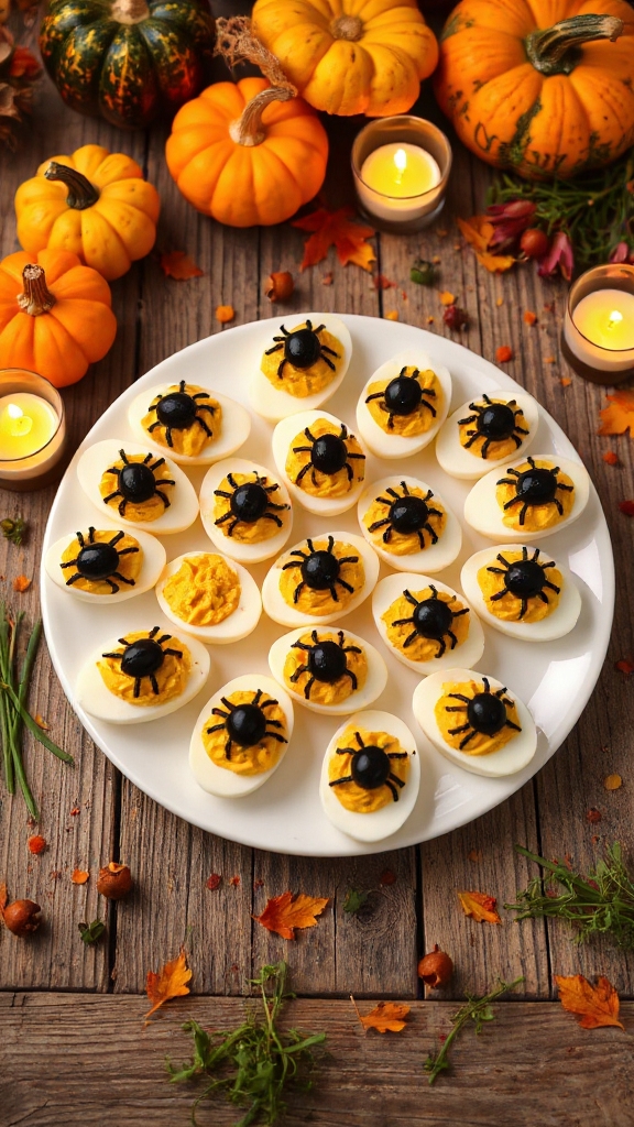 spooky spider themed deviled eggs