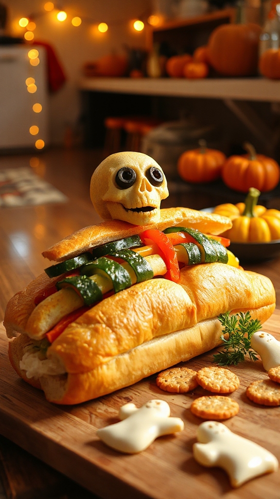 spooky vegetable sandwich creation