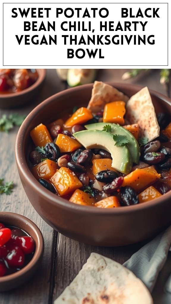 Sweet Potato & Black Bean Chili, Hearty Vegan Thanksgiving Bowl