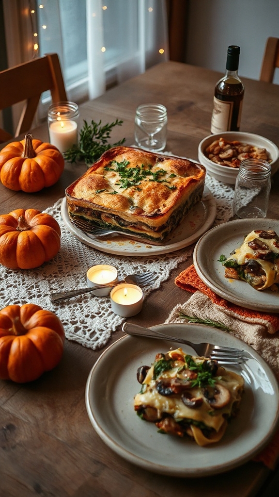 vegetarian mushroom spinach lasagna
