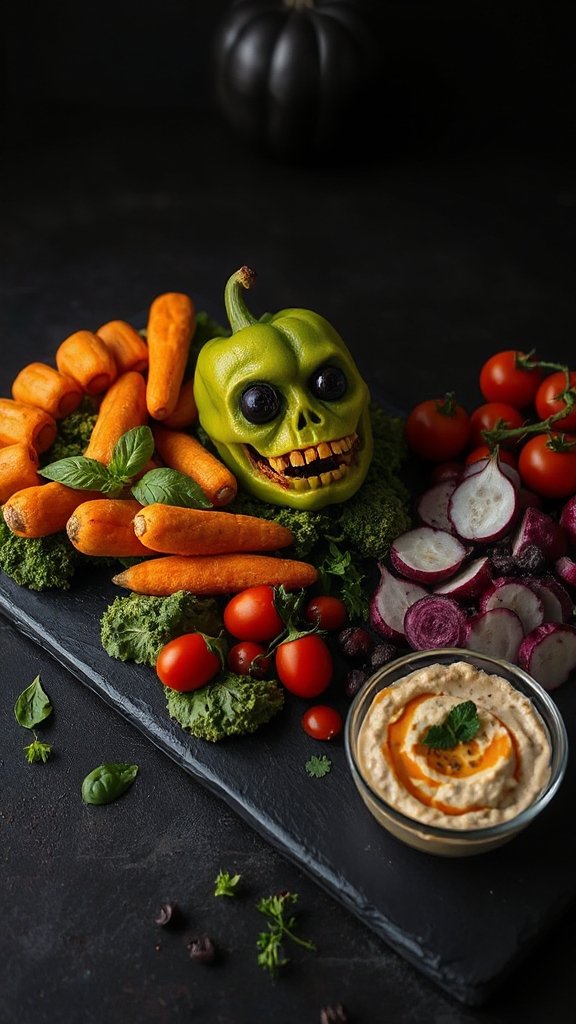 zombie themed veggie platter assembly
