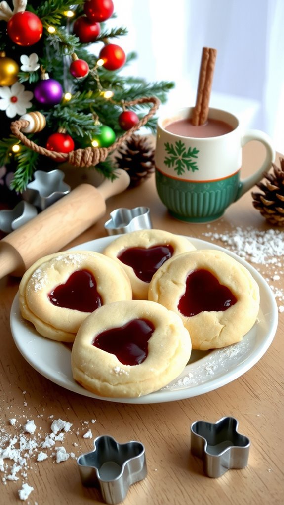 festive raspberry jam cookies