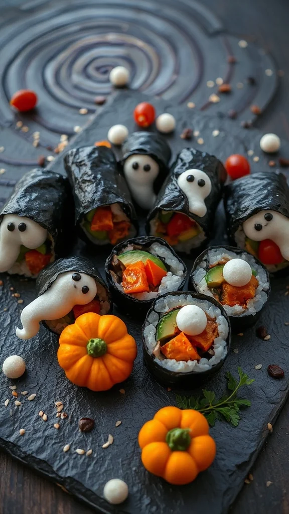 spooky halloween sushi rolls