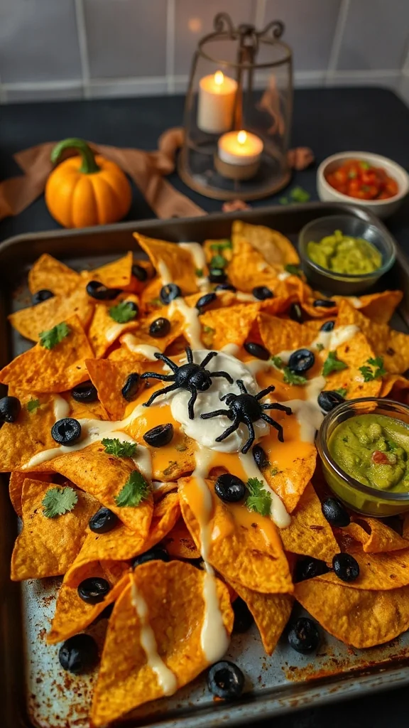 spooky nachos with sour cream spooky nachos with sour cream