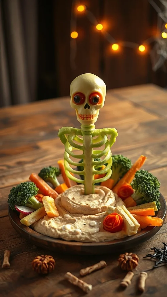 spooky skeleton veggie display