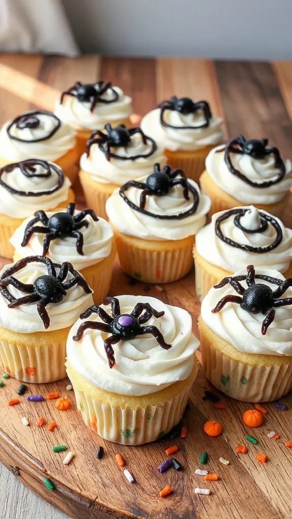 spooky spider web cupcakes