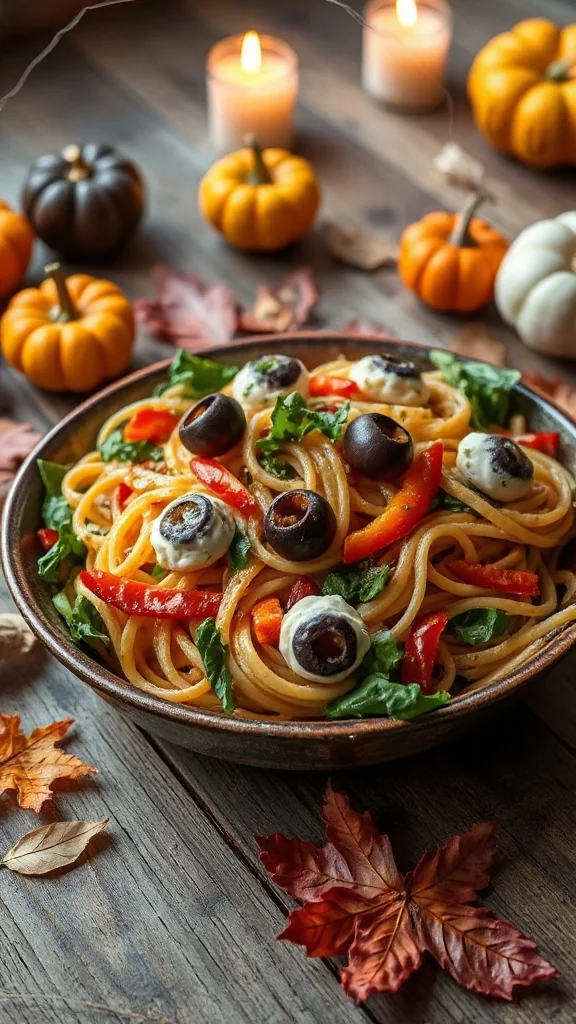 colorful halloween pasta salad