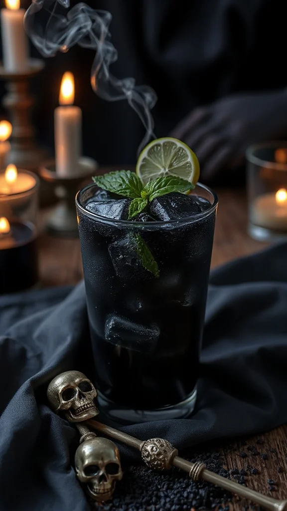 halloween cocktail with charcoal