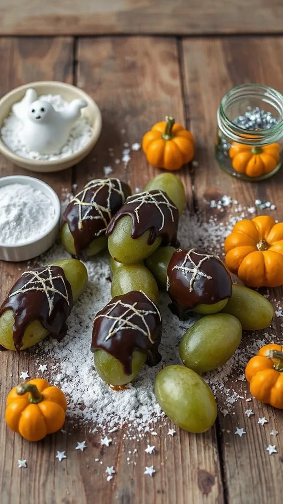 spooky chocolate covered grape treats