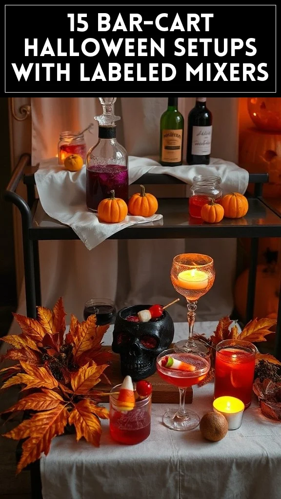 15 Bar-Cart Halloween Setups With Labeled Mixers