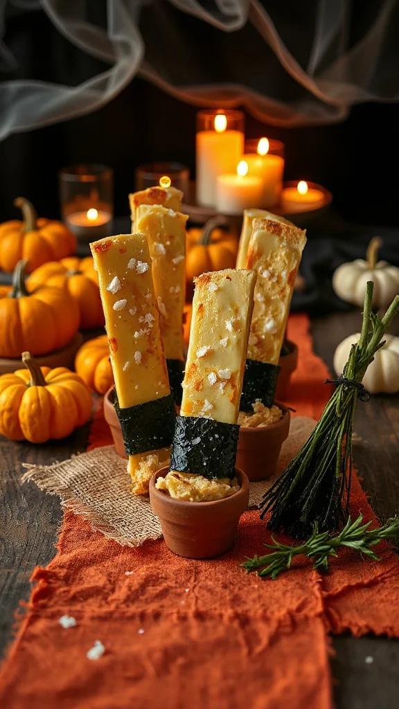 cheesy halloween broomstick snacks