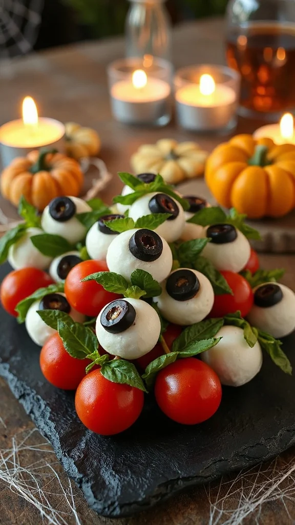 spooky festive caprese skewers