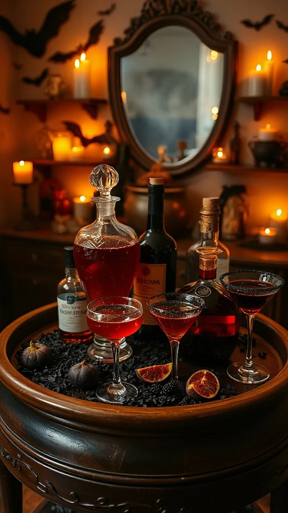 vampire themed drink station setup